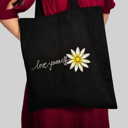 Love Yourself Hand-Painted Tote Bag