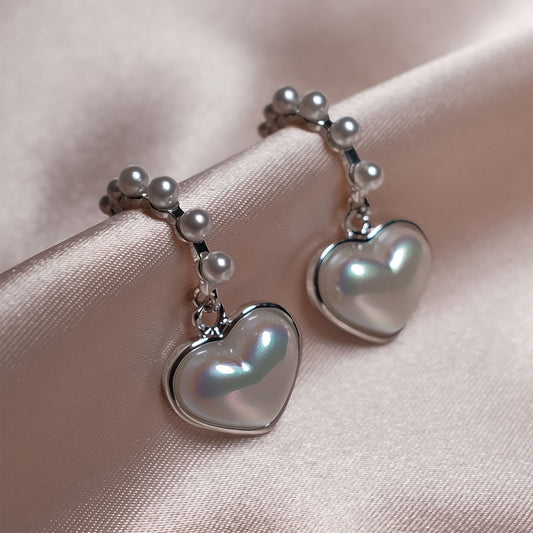 White Silver-Plated Heart Shaped Drop Earrings