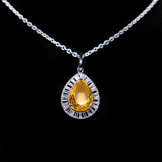 Sterling Silver Yellow Pendant With Chain