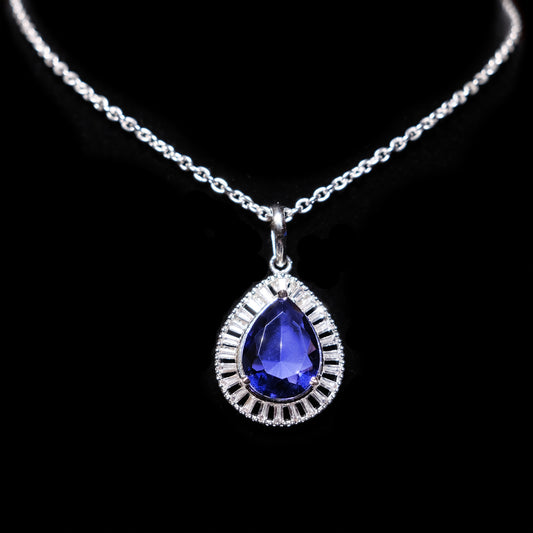 Sterling Silver Blue Pendant With Chain
