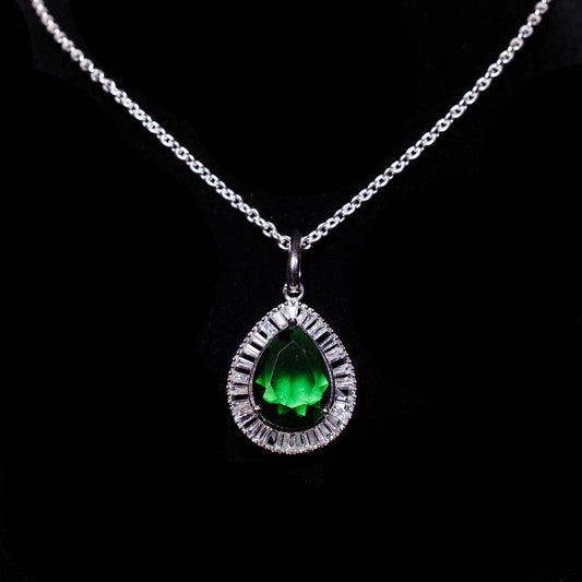 Sterling Silver Green Pendant With Chain