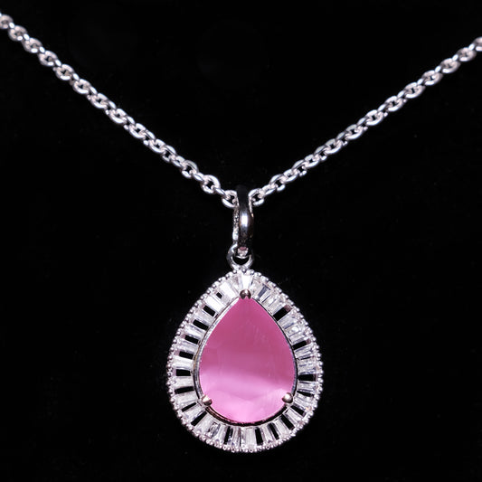 Sterling Silver Pink Pendant With Chain