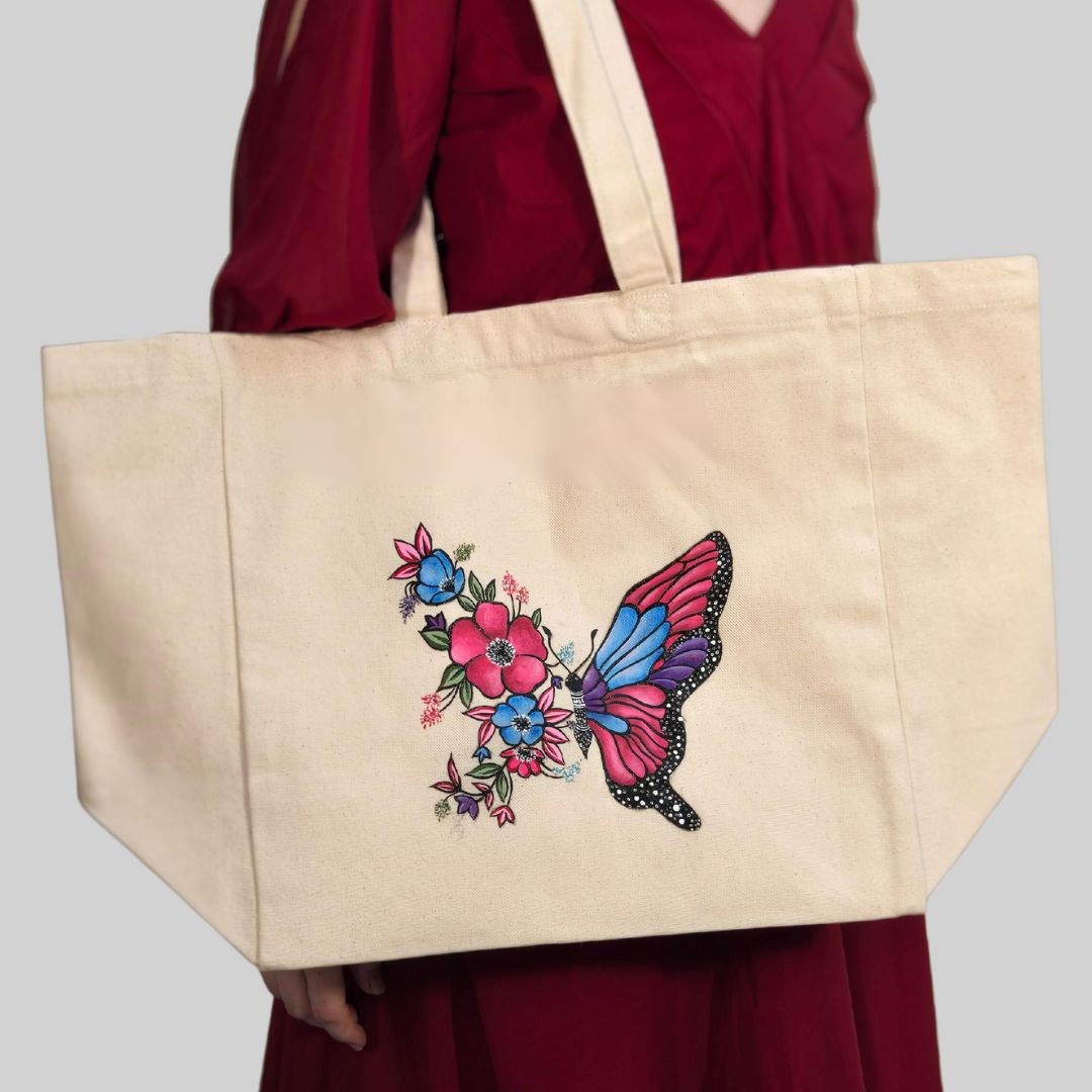 Butterfly Hand-Painted Cotton Tote Bag