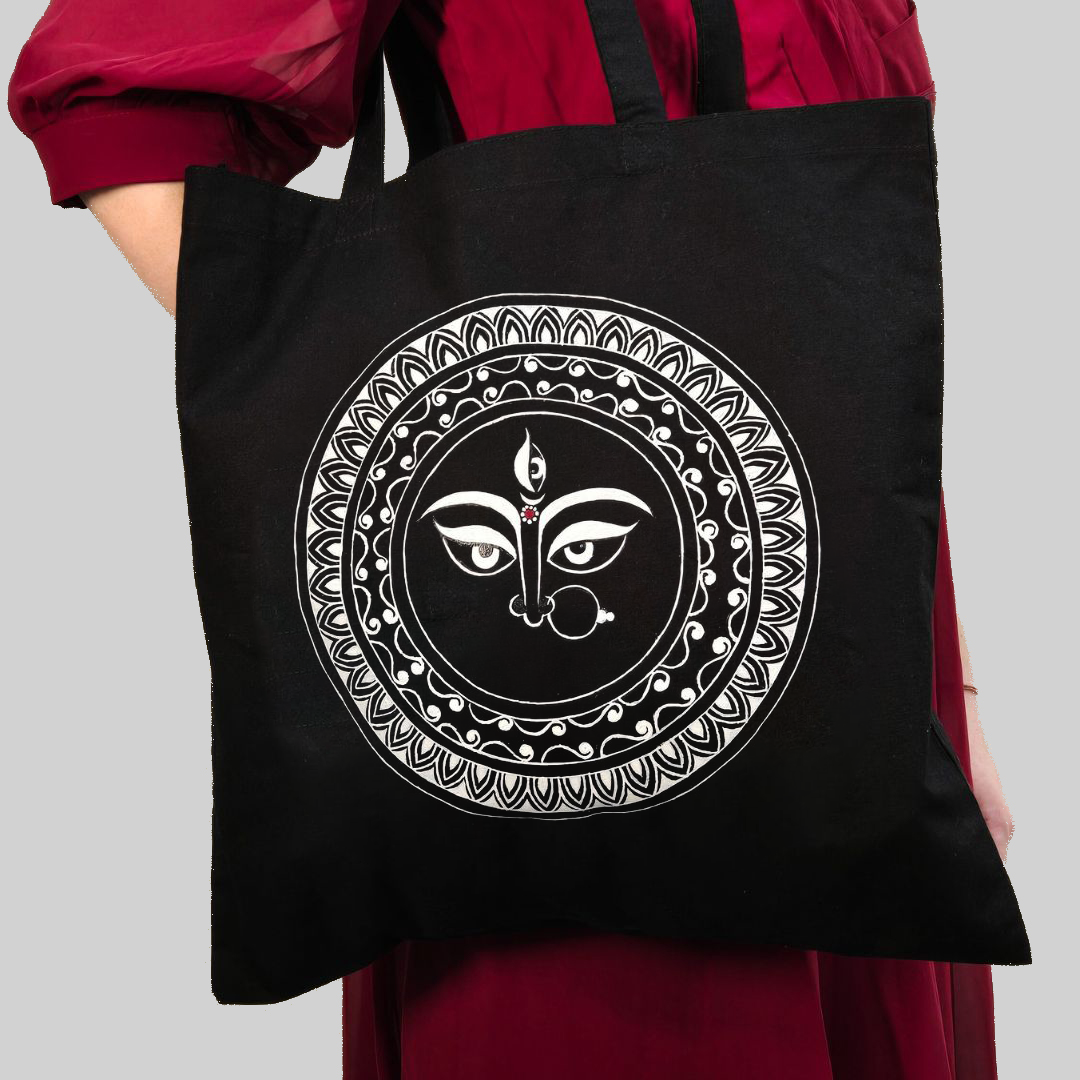 Hand-Painted Durga Face Tote Bag
